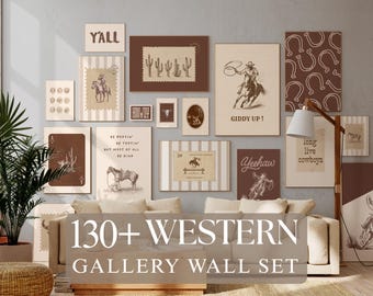 130+ Western Wild West Gallery Wall Set – Cowboy Nursery Boys Decor, Yeehaw Rodeo Prints, Horseshoe Ranch Art, Country Farmhouse Bundle