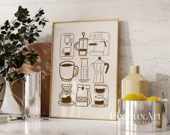 Coffee Bar Lover Wall Art, Cooking Café Poster, Barista Kitchen Print Coffee, Minimalistic Decor, Printable Art for Dining & Apartment, image 1