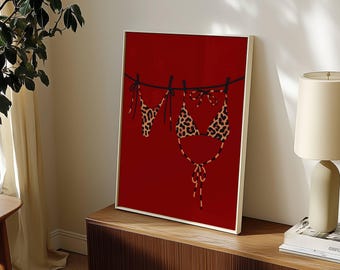 Trendy Leopard Bikini Wall Print, Coastal Wall Art, Red Bikini Print, Red Girly Wall Art, Boho Wall Art, Beach Print, Summer House Poster, image 5