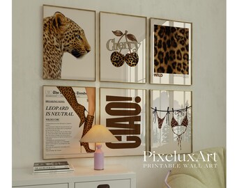 60+ Retro Neutral Leopard Wall Art Set – Printable Leopard Gallery, Y2K Fashion Decor, Leopard Print, Aesthetic Dorm & Apartment Decor, image 7