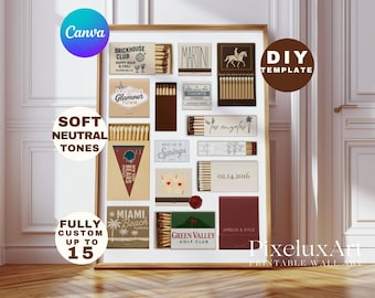 Neutral DIY Canva Matchbook Template - Custom Matchbook Art Template, Matchbook Blank for Custom Matching Gift, Custom Matchbox Art Print