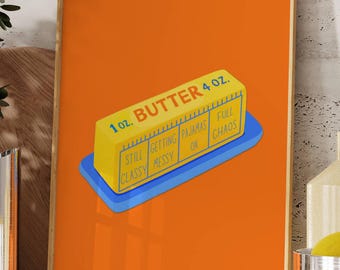Orange Butter Art Print, Retro Kitchen Wall Decor, Funny Breakfast Poster, Cute Food Illustration, Printable Art for Brunch Lovers, Butter, image 3