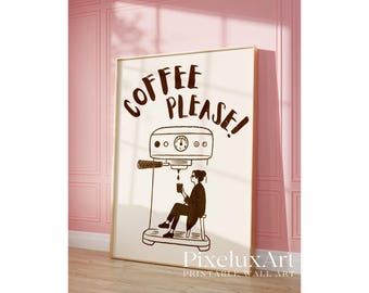 Coffee Please Wall Art, Retro Coffee Poster, Coffee Cart Print, Coffee Station Decor, Coffee Lover Art, Coffee Bar Print, Coffee Vibe Art, image 6