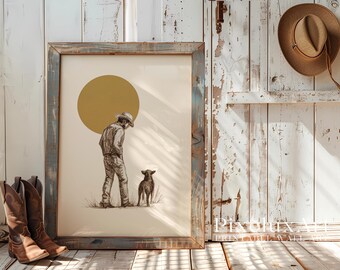 Cowboy and Dog Poster | Western Wall Art | Minimal Rustic Print | Country Home Decor | Modern Cowboy Artwork | Farmhouse Style, image 3
