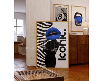 Navy Blue Collage Apartment Print, Black White Y2k Bold Fashion Print, Feminist Stylish, Cool Girl Aesthetic Pop Art for Teen Room, image 3