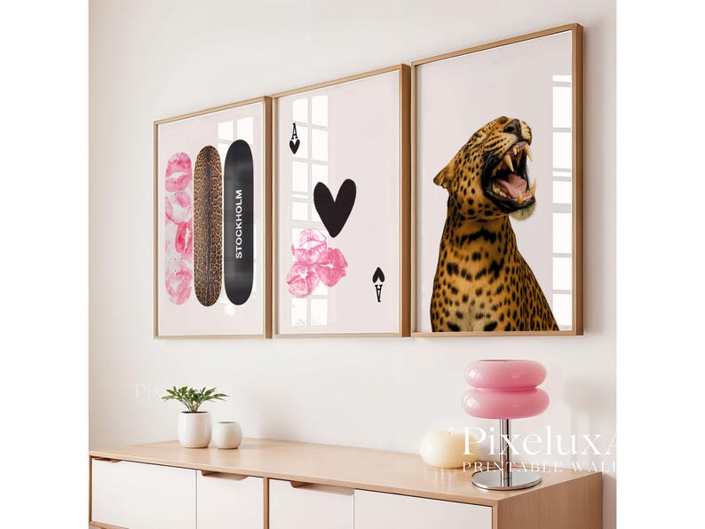 Pink Leopard Poster Set of 3