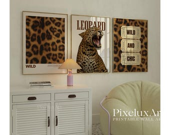 Retro Leopard Wall Art Set of 6 Trendy Posters, Y2K Fashion Decor, Trendy Leopard Print, Aesthetic Dorm & Apartment Decor, Leopard Wall Art, image 3
