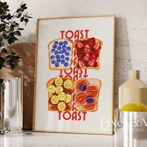 Toast Print Wall Art, Cute Breakfast Poster, Bistro Kitchen Decor, Food Print Art, Printable Brunch Art, Modern Kitchen Prints for Foodies