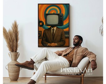 Retro TV Head Wall Art, Vintage Television Poster, Surreal Pop Art Print, 70s Nostalgia Decor, Funky Wall Art for Home or Office, Retro Art, image 5