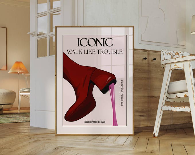 Trendy Girly Boot Poster, Collage Apartment Print, Y2k…