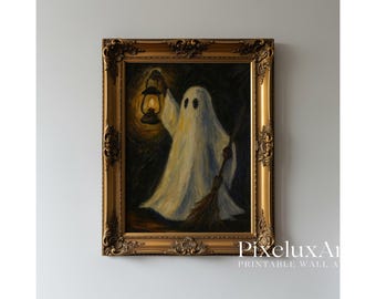 Halloween Wall Art Set of 6 – Spooky Ghosts, Black Cat, Witch, Pumpkin, Haunted House, Full Moon, Vintage Halloween Decor Prints, image 6