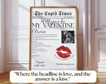 Valentines Day Newspaper Template, Will You Be My Poster, Cupid Post Newspaper for Valentines Day Gift, Grab the Kiss Canva DIY Newspaper, image 7