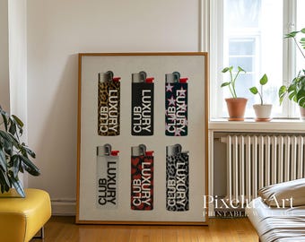 Retro Lighter Print, Retro Collage Aesthetic Decor, Girly Dorm Room / Apartment Decor, Trendy Wall Art, Leopard Funky Print, Luxury Club Art, image 8