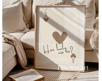 How Lucky Are We Print, Ace of Heart Wall Art, Beige Playing Card Poster, Aesthetic Romantic Print, Trendy Apartment Decor, Beige Wall Arts, image 5
