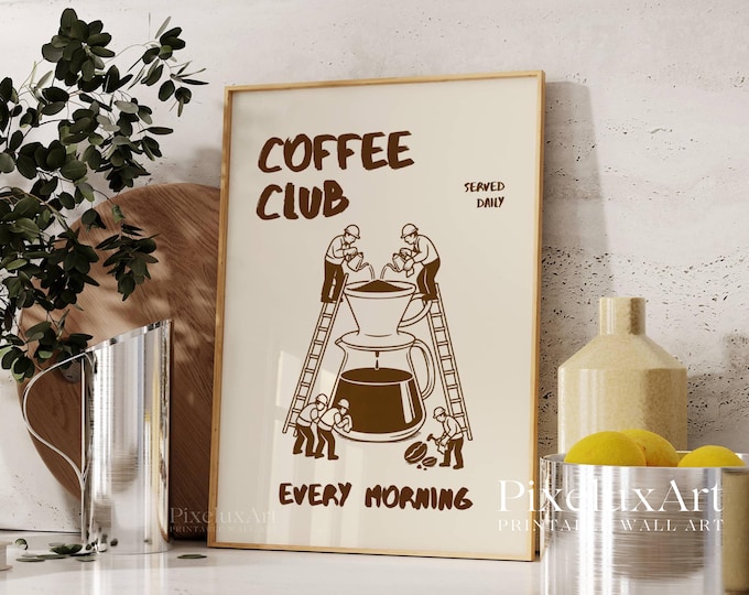 Club Coffee Wall Art, Coffee Cart Print, Retro Coffee…