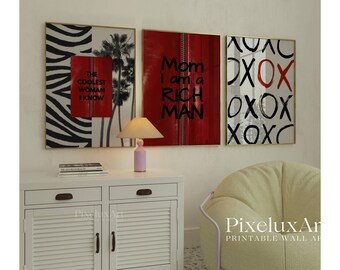 Red Retro Wall Art Set of 6 Prints, Y2K Fashion Decor, Mom I Am A Rich Man, Cherry, XOXO, Ciao Poster for Dorm Room, Apartment Gallery Print, image 3