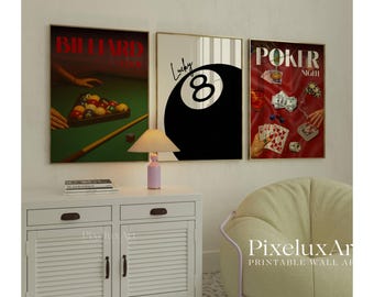 Gallery Wall Art Set – 6 Trendy Posters, Y2K Fashion Decor, Poker Night Print, 8 Ball, Billiards Print, Aesthetic Dorm & Apartment Decor, image 3