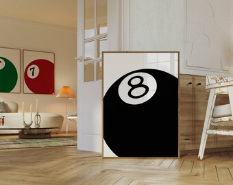 Set of 3 Pool Ball Print, 6, 7, 8 Ball Prints, Retro Game Room Print, Funky Vintage Print, Lucky Poster, Trendy Wall Art, 8 Ball Poster, image 4