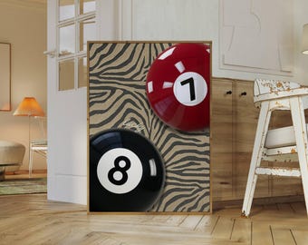 Retro 7 & 8 Ball Print: Y2K Zebra Background (Digital Download, image 3