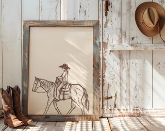 Cowgirl Wall Art | Western Minimal Line Drawing | Rustic Country Decor | Farmhouse Printable | Boho Western Poster, image 3