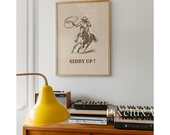Giddy Up Western Cowboy Wall Art – Rustic Rodeo Horse Print, Country Ranch Decor, Western Boys Room, Vintage Cowboy Illustration, image 4