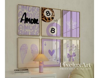 150+ Purple Leopard Wall Art Set, Preppy Room Decor, Y2K Aesthetic Prints, Trendy Gallery Wall Bundle, Coquette Poster, Baddie Room Art, image 3