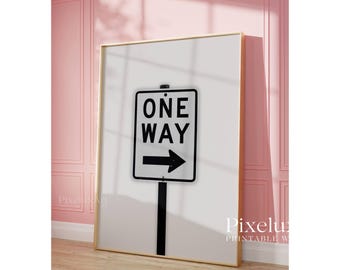 One Way Sign Poster – Funky Retro Wall Art, Black and White Street Sign Print, Teen Room Decor, Collage Aesthetic Apartment Print, image 5