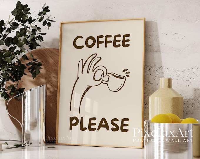 Coffee Please Wall Art, Funny Coffee Poster, Retro Kitchen…