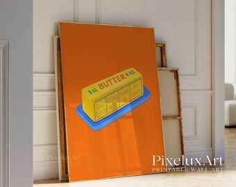 Orange Butter Art Print, Retro Kitchen Wall Decor, Funny Breakfast Poster, Cute Food Illustration, Printable Art for Brunch Lovers, Butter, image 4