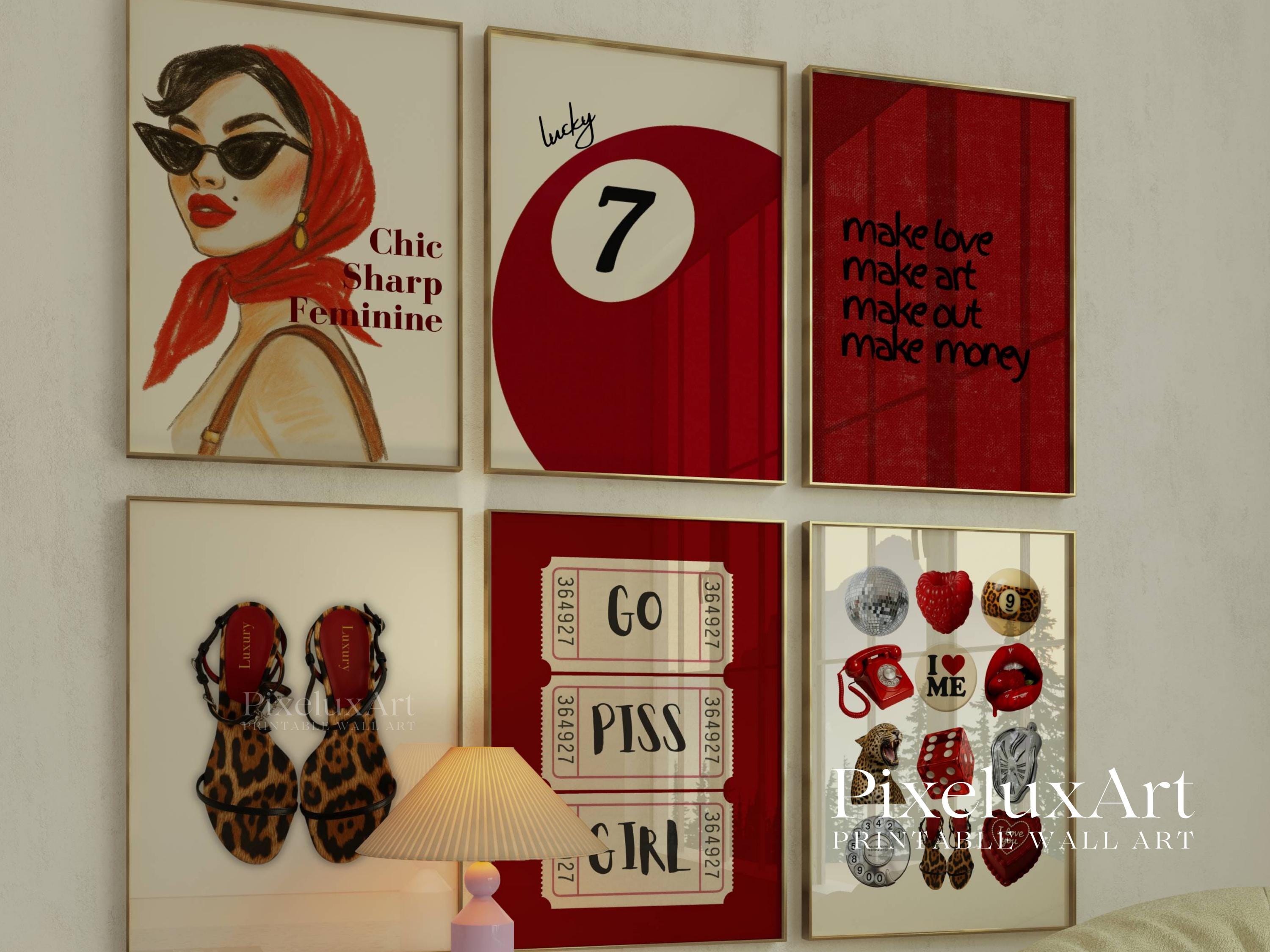 Set of 6 Red Chic Wall Art Prints – Fashion Illustration Poster