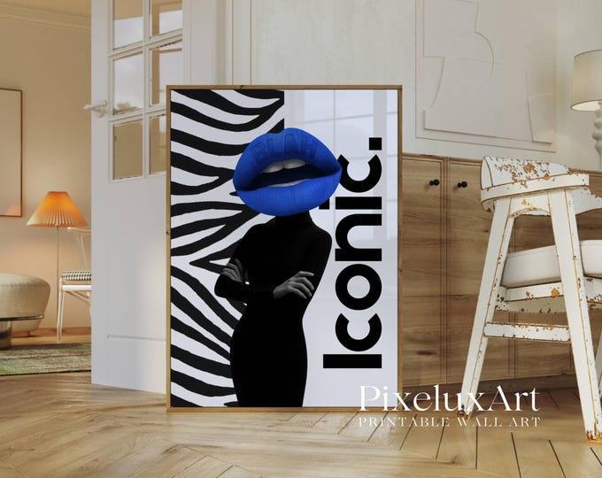 Navy Blue Collage Apartment Print, Black White Y2k Bold…