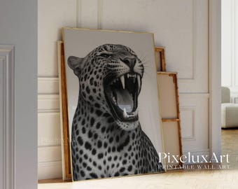 Black & White Cheetah Poster – Leopard Roar Art, Museum Quality Leopard Photo Print, Vintage Aesthetic Wall Art, Maximalist Photo Art Print, image 3