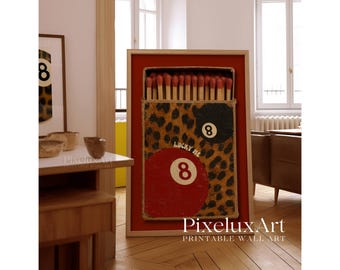 Vintage Leopard 8 Ball Matchbox Print, Red Matchbook Wall Art, Aesthetic Funky Wall Art, Retro Collage Apartment Decor, Preppy Girly Prints, image 7