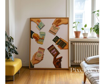 Retro Matchbox Art Print, Vintage Bar Cart Poster, Funky Girly Poster, Girly Retro Wall Art, Vintage Aesthetic Print, Retro Dorm Room Decor, image 6