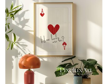 How Lucky Are We Print, Red Ace of Hearts Wall Art, Red Playing Card Poster, Aesthetic Romantic Print, Trendy Apartment Decor, Red print Art, image 9