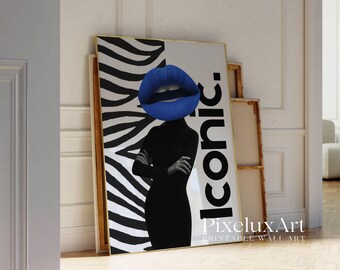 Navy Blue Collage Apartment Print, Black White Y2k Bold Fashion Print, Feminist Stylish, Cool Girl Aesthetic Pop Art for Teen Room, image 4