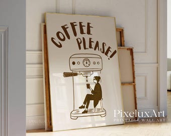 Coffee Please Wall Art, Retro Coffee Poster, Coffee Cart Print, Coffee Station Decor, Coffee Lover Art, Coffee Bar Print, Coffee Vibe Art, image 5