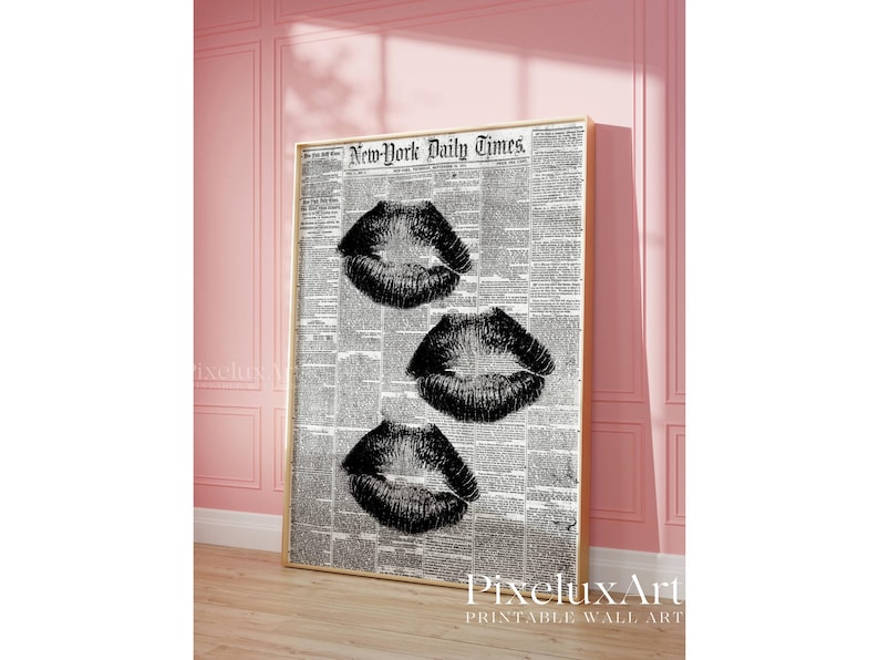 Newspaper Kiss Lips Wall Art