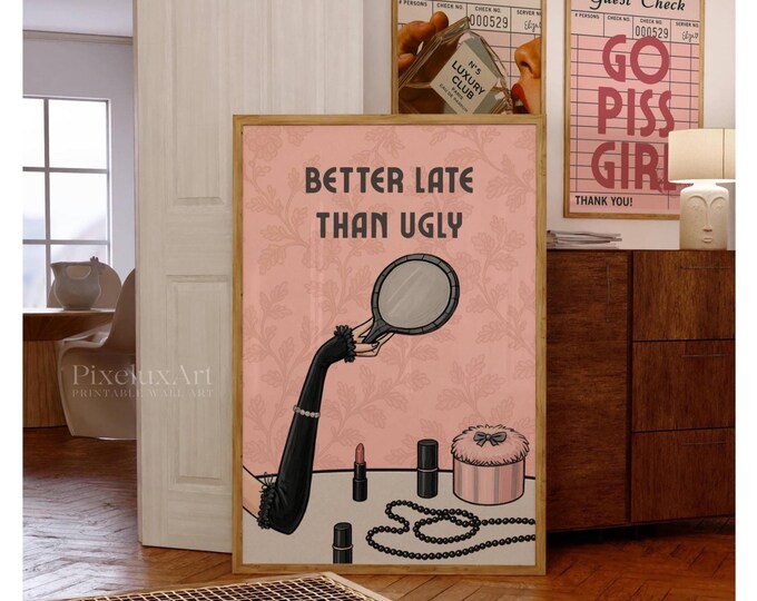 Makeup Poster, Retro Girly Wall Art, Lipstick Print…