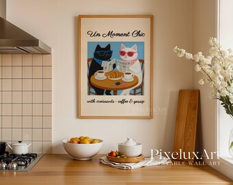 French Café Poster, Croissant & Coffee Cat Print, Cafe Au Lait Poster, Funny Cat Kitchen Art, Cat Wall Decor, Cute Cat Coffee Illustration, image 5