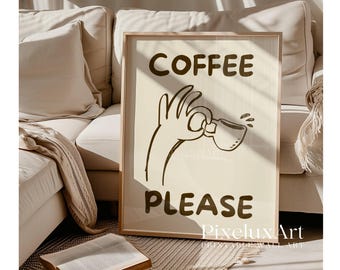 Coffee Please Wall Art, Funny Coffee Poster, Retro Kitchen Print, Coffee Bar Decor, Cute Coffee Lover Gift, Coffee Station Printable Art, image 9