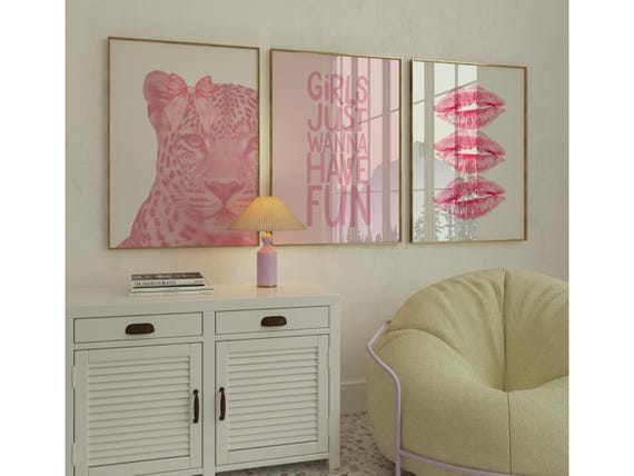 Pink Leopard Wall Art Set