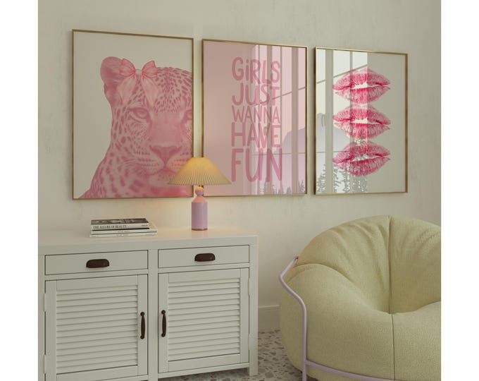 Pink Leopard Wall Art Set – Coquette & College Dorm Prints…
