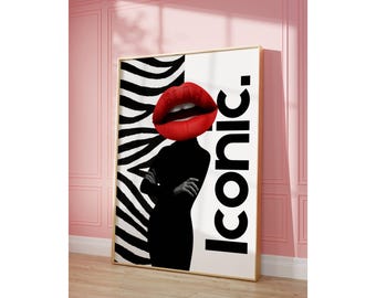 Y2K Fashion Print: Zebra, Red Lips, Pop Art (Digital Download, image 7
