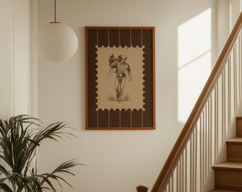 Cowboy Walking Wall Art | Rustic Western Decor | Vintage Country Poster | Neutral Farmhouse Printable, image 1
