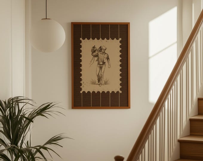 Cowboy Walking Wall Art | Rustic Western Decor | Vintage…