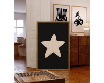 Hand Drawn Star Wall Art, Retro Hand Drawn Print, Aesthetic Star Drawing, Game Room Star Print, Trendy Retro Bar Cart Print, Trendy Wall Art, image 3