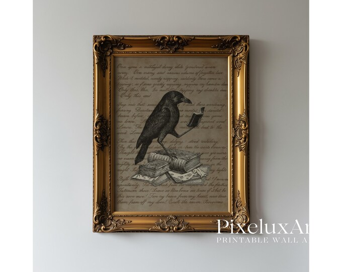Vintage Crow Wall Art – Gothic Halloween Printable with…