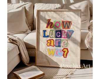 How Lucky Are We Print, Cutouts Letter Typography, Newspaper Background Wall Art, Vintage Aesthetic Poster, Trendy Home Print, Retro Art, image 6