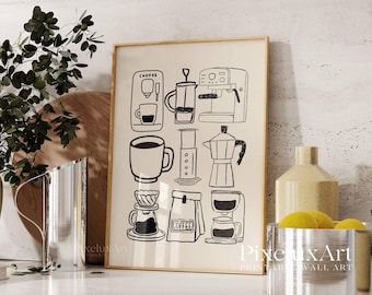 Coffee Art Print: Minimalist Kitchen Cafe Decor (Digital Download)